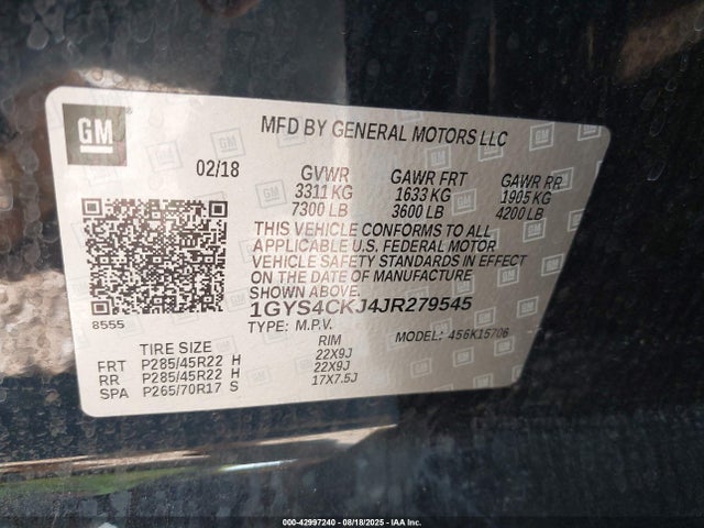 1GYS4CKJ4JR279545 Cadillac l86 -sidi: spark ignition direct injection, vvt: variable valve timing, afm, e85 max, alum