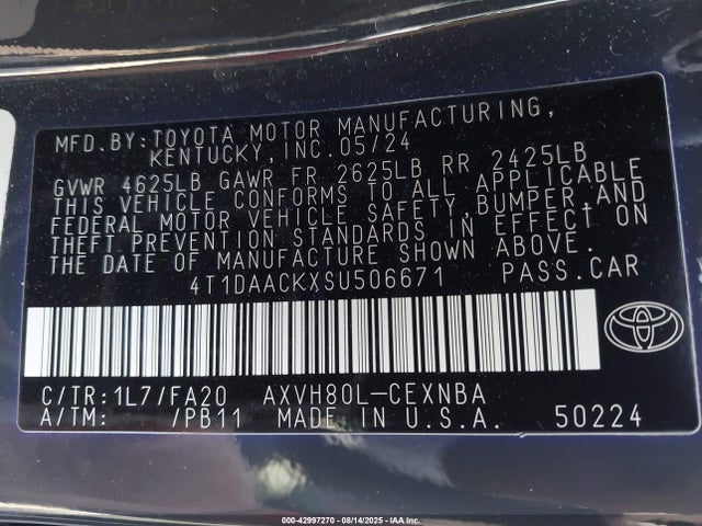 Toyota a25a-fxs 2025 4T1DAACKXSU506671 Image 9