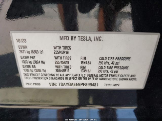 2023 TESLA MODEL Y 7SAYGAEE9PF899481 Photo 8
