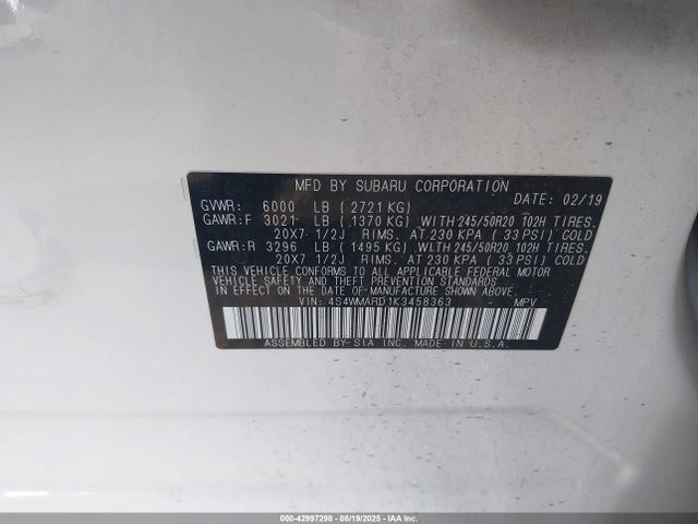 4S4WMARD1K3458363 Subaru Ascent