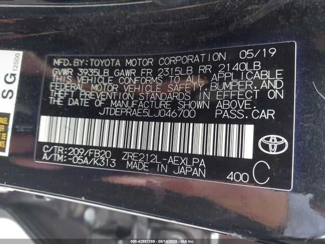 JTDEPRAE5LJ046700 Toyota 2zr-fae