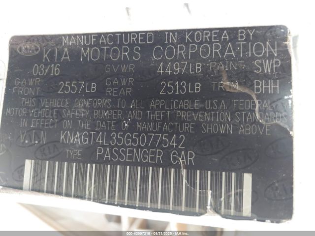 2016 KIA OPTIMA KNAGT4L35G5077542 Photo 8