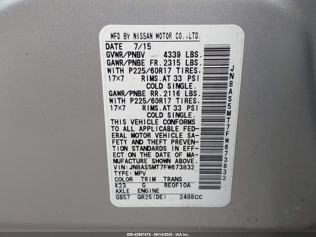 JN8AS5MT7FW673832 Nissan 2015