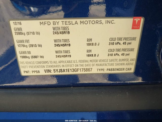 2016 TESLA MODEL S 5YJSA1E13GF175867 Photo 8