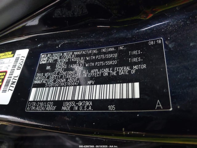 5TDBY5G1XKS165647 Toyota 3ur-fe