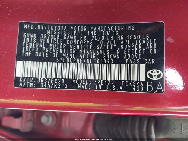 Toyota 2zr-fe 2017 5YFBURHE4HP601043 Image 9