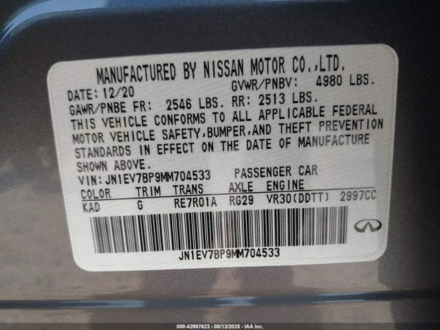 JN1EV7BP9MM704533 Infiniti 3.0l t