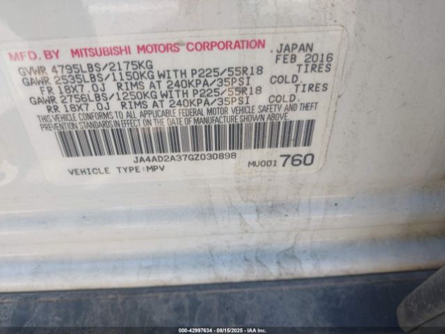 2016 MITSUBISHI OUTLANDER JA4AD2A37GZ030898 Photo 8