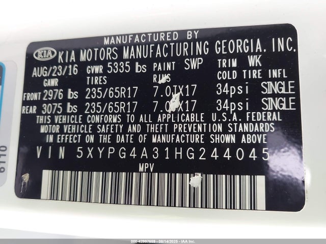 5XYPG4A31HG244045 KIA Sorento