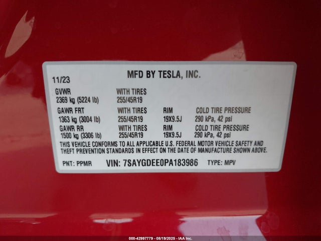 2023 TESLA MODEL Y 7SAYGDEE0PA183986 Photo 8