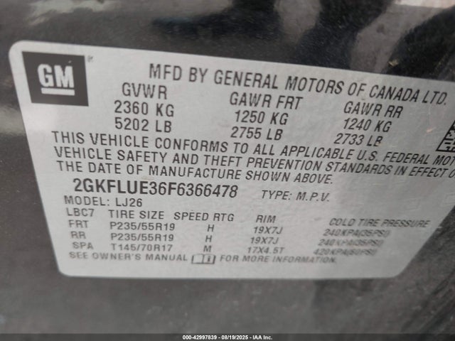 GMC lfx - sidi, vvt, e85 max, alum 2015 2GKFLUE36F6366478 Image 9