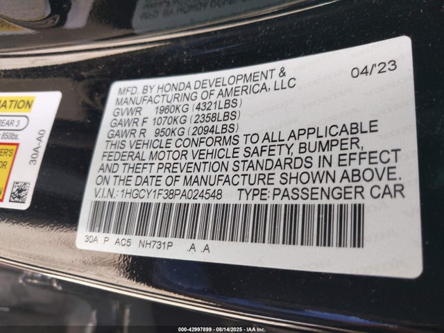 1HGCY1F38PA024548 Honda l15be