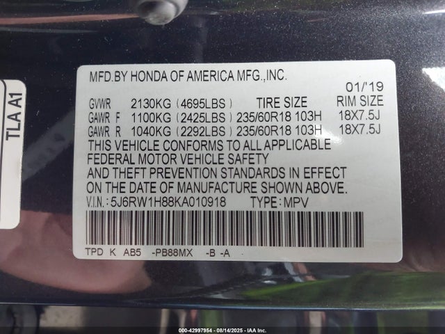 5J6RW1H88KA010918 Honda l15be