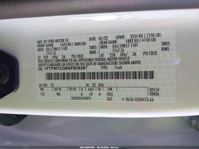 Ford hev 2022 1FTFW1CD8NFB38287 Image 9
