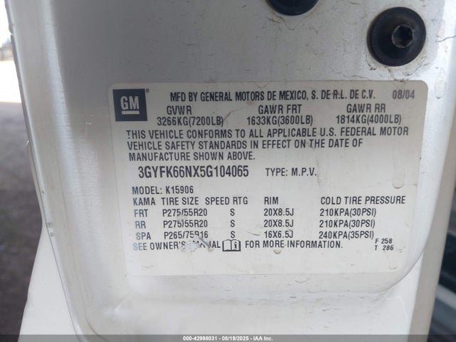 2005 CADILLAC ESCALADE ESV 3GYFK66NX5G104065 Photo 8