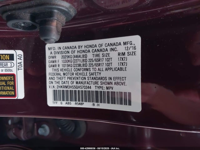 2HKRM3H55GH570344 Honda k24w9/k24v1