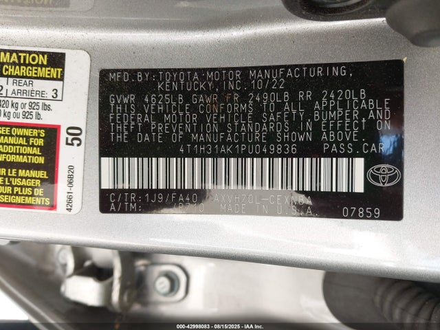 Toyota a25a-fxs, 3nm 2023 4T1H31AK1PU049836 Image 9
