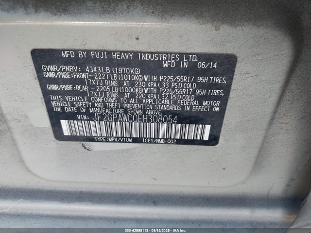 JF2GPAWC0EH308054 Subaru 2.0l na