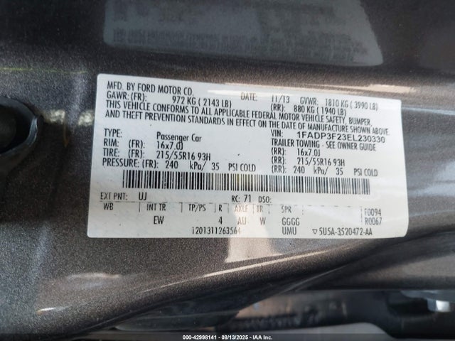 Ford 2014 2014 1FADP3F23EL230330 Image 9