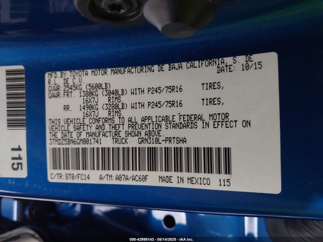 3TMDZ5BN6GM001741 Toyota 2gr-fks