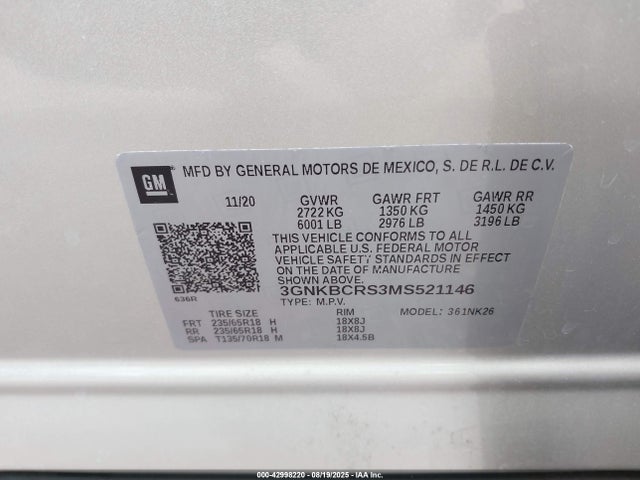 Chevrolet lgx 2021 3GNKBCRS3MS521146 Image 9