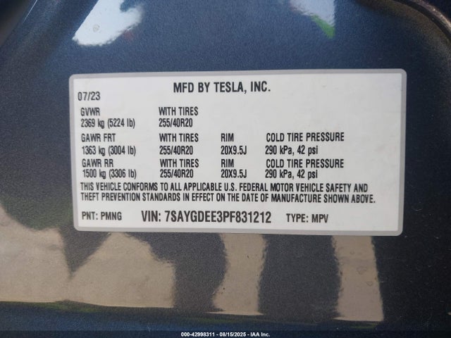 2023 TESLA MODEL Y 7SAYGDEE3PF831212 Photo 8