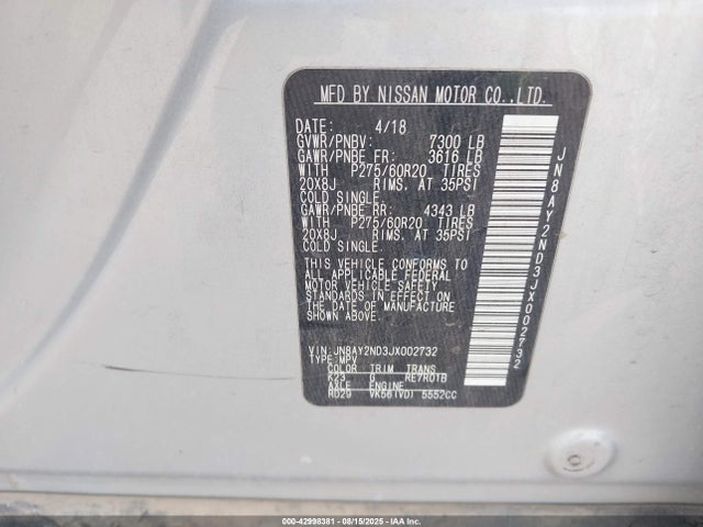 Nissan Armada 2018 JN8AY2ND3JX002732 Image 9
