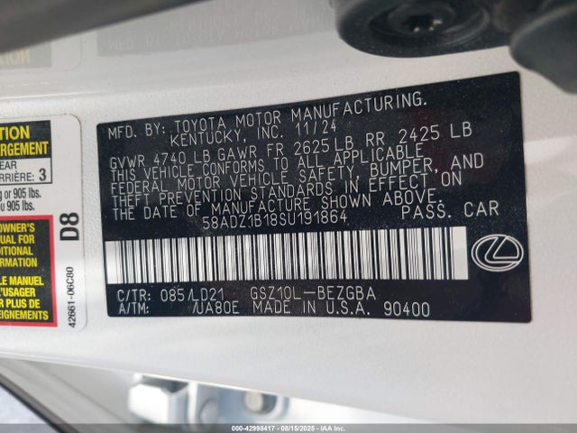 Lexus 2gr-fks 2025 58ADZ1B18SU191864 Image 9
