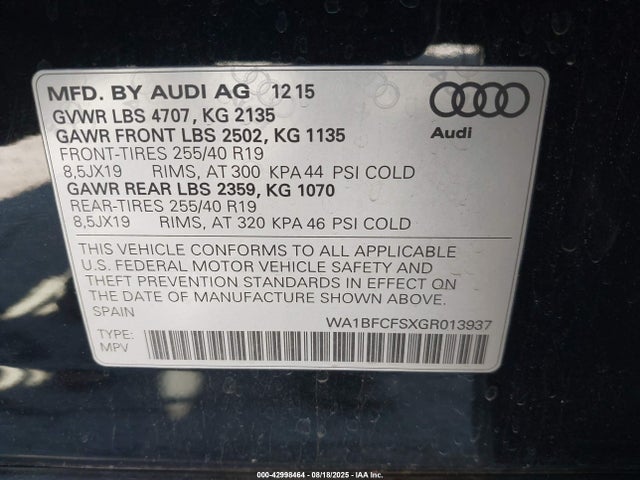 2016 AUDI Q3 WA1BFCFSXGR013937 Photo 8