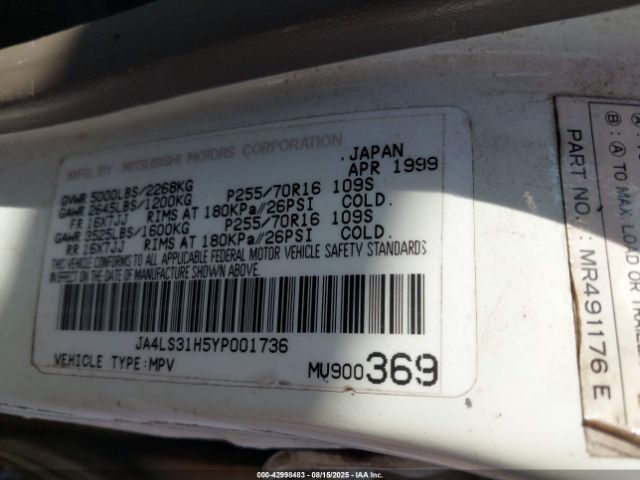2000 MITSUBISHI MONTERO SPORT JA4LS31H5YP001736 Photo 8