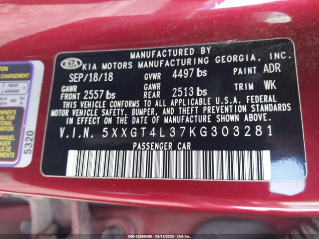 2019 KIA OPTIMA 5XXGT4L37KG303281 Photo 8