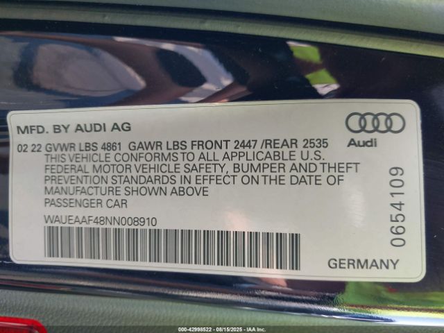 2022 AUDI A4 WAUEAAF48NN008910 Photo 8