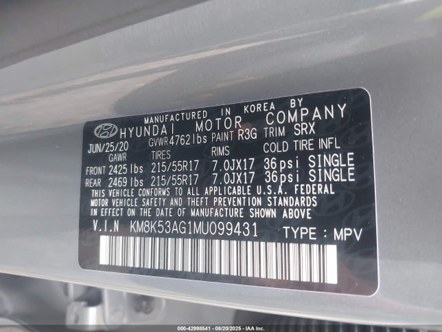 KM8K53AG1MU099431 Hyundai Kona