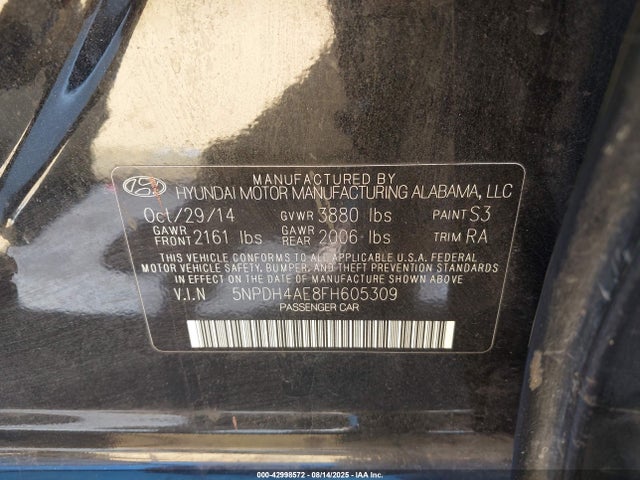 5NPDH4AE8FH605309 Hyundai dohc mpi nu