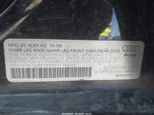 2009 AUDI A4 WAUMF78K29N036865 Photo 8