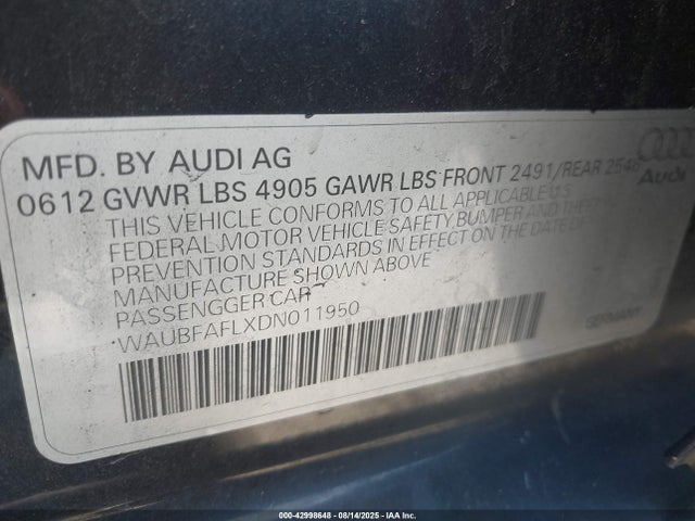 2013 AUDI A4 WAUBFAFLXDN011950 Photo 8