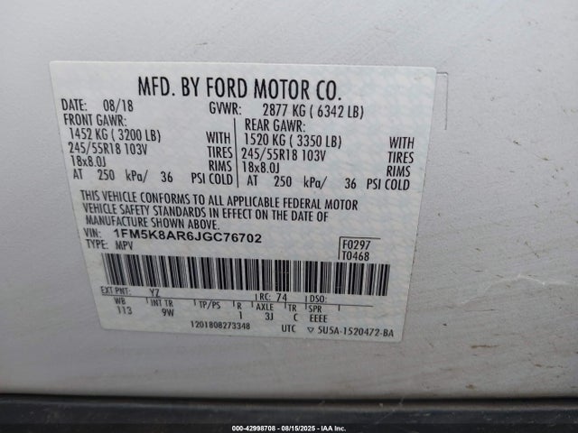 Ford 3.7l ti-vct 2018 1FM5K8AR6JGC76702 Image 9