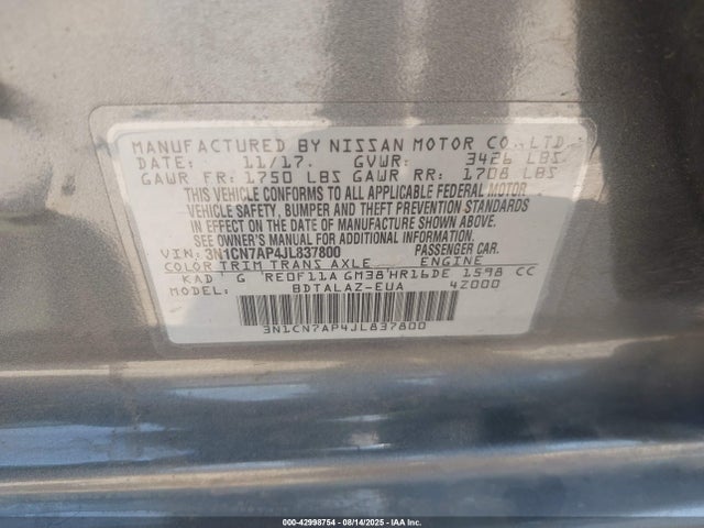 Nissan Versa 2018 3N1CN7AP4JL837800 Image 9