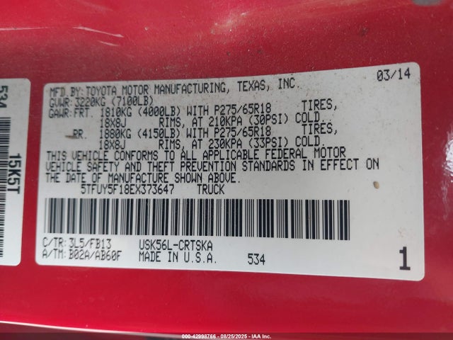 Toyota 3ur-fe 2014 5TFUY5F18EX373647 Image 9