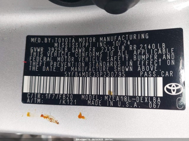 Toyota m20a-fks 2025 5YFB4MDE3SP230795 Image 9