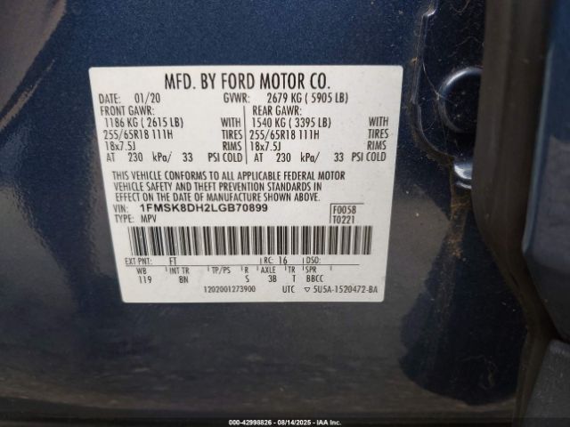 2020 FORD EXPLORER 1FMSK8DH2LGB70899 Photo 8