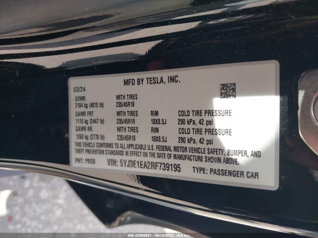 2024 TESLA MODEL 3 5YJ3E1EA2RF739195 Photo 8