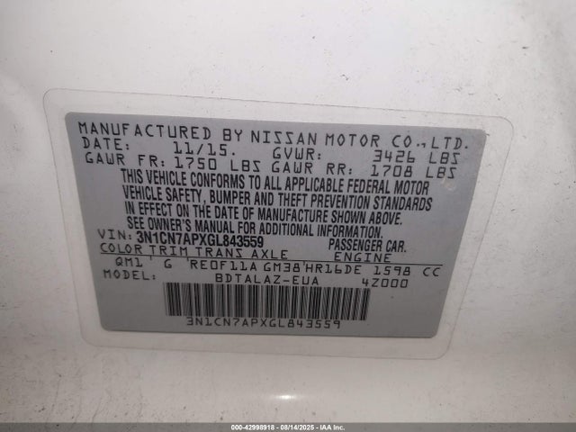 3N1CN7APXGL843559 Nissan 2016