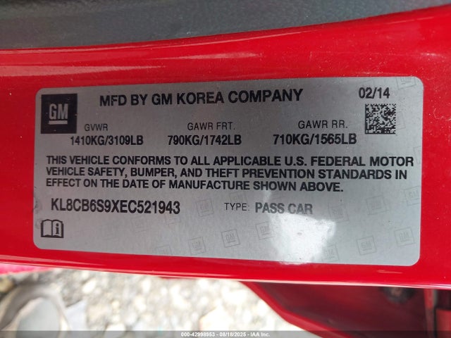 Chevrolet ll0 2014 KL8CB6S9XEC521943 Image 9