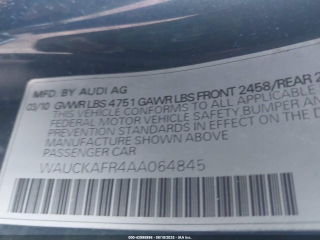 2010 AUDI A5 WAUCKAFR4AA064845 Photo 8