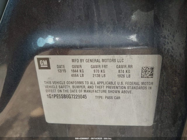 1G1PE5SB6G7229045 Chevrolet luv - vvt, alum, e85 max