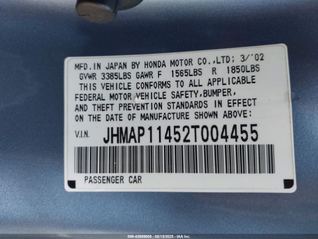 2002 HONDA S2000 JHMAP11452T004455 Photo 8