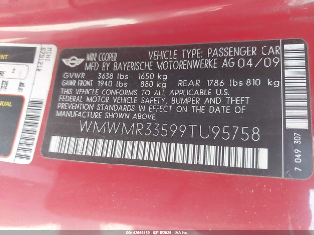 2009 MINI COOPER WMWMR33599TU95758 Photo 8