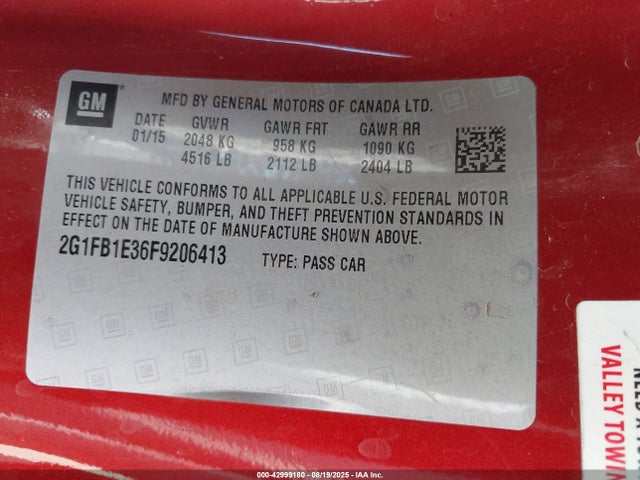 Chevrolet lfx 2015 2G1FB1E36F9206413 Image 9