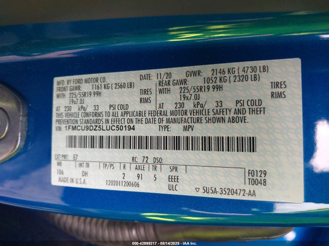 Ford Escape 2020 1FMCU9DZ5LUC50194 Image 9